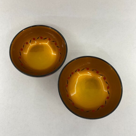 Khokhloma Hand Painted Strawberries Black/Gold Wood Lacquered Bowl Set & Ladles - Picture 6 of 16